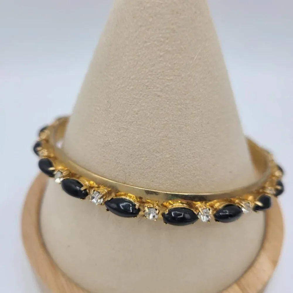 J Crew Black Resin and Clear Crystal Gold Tone Bangle NWOT!